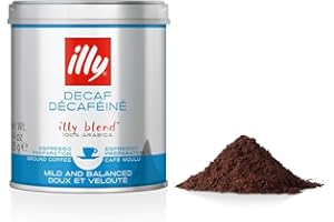 ‎ILLY illy, Gemahlener Kaffee für Espresso ENTKOFFEINIER, 100 % Arabica mit Noten von Karamell, Schokolade und Geröstetem Brot, Koffeinfrei, Harmonischer Geschmack, 1 Dose mit 125g