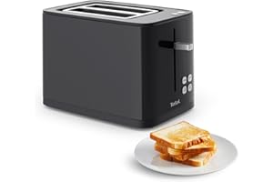 ‎TEFAL TEFAL TT640810 Toster, 7 poziomów opieczenia, cyfrowy wyświetlacz, 2 profile ulubionych, Stop, Rozmrażanie i Podgrzewanie, Wyjmowana tacka na okruchy, Regulowane otwory, Stylowy design, Czarny