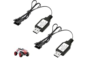 ULIWAMOWI 2 Pièces 7.4V USB Chargeur Câble RC Universel, Chargeur avec Connecteur SM-4P, Câble de Charge pour Batterie LiPo 2S 7.4V, Compatible avec Voitures RC, Drones RC, Bateaux Télécommandés, Camions Trains