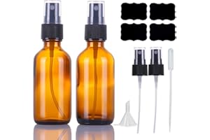 LUFEVRM 60ml Braunglas Sprühflasche,Leere Kleine Nachfüllbare Wiederverwendbare Reise Feinnebel Sprühflaschen für Haare,Reinigung,Aromatherapie und ätherisches Öl mit Zusätzlichem Nebelsprüher(2 Stück)