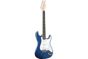 EKO GUITARS - S-300 METALLIC BLUE, E-Gitarre Stratocaster-Form, Konfiguration S/S/S, 22 Tasten, Farbe Chrom Rot