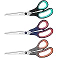 Scissors 3 Pack, 8'' Multipurpose Scissors with Ultra Sharp 2.5mm Thick Blades, Easy Grip Handle, Heavy Duty Stainless Steel Scissor for School Office Craft Home, Right/Left Handed