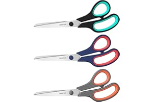 SEANTUA Scissors 3 Pack, 8'' Multipurpose Scissors with Ultra Sharp 2.5mm Thick Blades, Easy Grip Handle, Heavy Duty Stainless Steel Scissor for School Office Craft Home, Right/Left Handed