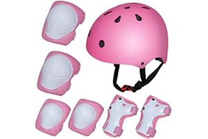Carolilly Casco di Sicurezza per Bambini Ginocchiere Gomitiere e Protezione Polso 7 Set per Bicicletta, Pattinaggio a Rotelle, Skateboard