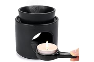 BHHTBB Duftlampe für Ätherische Öle, Keramik Duftlampen Aromalampe mit Teelichthalter, Duftwachs Lampe fü Rambiente Teelicht, H*10 cm ø9.5 cm Abnehmbare Schale, Matt Schwarz