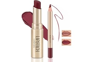Boobeen 2 Pièces Rouge à Lèvres et Crayon à Lèvres, Crayon à Lèvres Matte Ultra-Longévité Rouge à Lèvres Crème Waterproof Lip Color