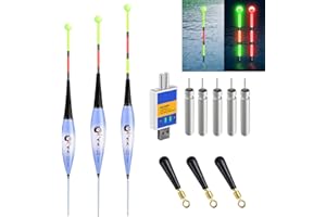 DZAY Lot de 3 Flotteurs Peche LED,Flotteurs de Pêche Set,Truite Bouchon,Haute Sensibilité, Intelligents Nuit Flotteurs de Pêche Lumineux LED Light,Utilisé pour La Pêche