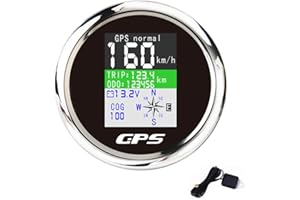 KAOLALI Boat Speedometer GPS Speedometer, 85mm Stainless Waterproof Speed Gauge Odometer for Boat Motorcycle Car(Black Dial)