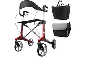 ‎WHLICKS Carbon Rollator Faltbar und Leicht mit Sitz, Rollator Schmal für Wohnung, Faltbarer Rollatoren für ältere Menschen mit Einem Gewicht von 5,9 kg, Griff Verstellbare Höhe 78-98 cm (Rot)