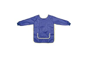 Idena 611185 - Fartuch dla dzieci od 7 do 8 lat z długimi rękawami i zapięciem na rzepy, w kolorze niebieskim, idealny do malowania, majsterkowania, gotowania i taplania się w błocie