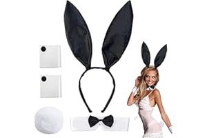XIEXIESHER 5 Stück Damen Bunny Kostüm Set, Hasenohren Haarreif Fliege Manschetten Schwanz, Bunny Girl Cosplay Kostüm für Damen Ostern Halloween Karneval Cosplay Party