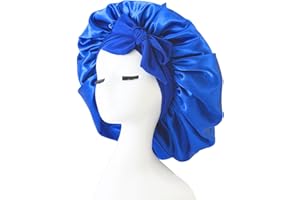 iLamvie Cuffia Seta Capelli Ricci,Silk Bonnet,con Nastri Regolabili,Berretto Da Notte Raso Elastico Per Dormire Cappello Da Notte Per Donna Berretto Da Notte Raso Per Donna Ragazza(blu)