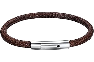 Richsteel Mens Waterproof Leather Bracelet, Customisable Monolayer/Double Layers Braided Wax Rope Bracelets for Men, 18/20/22CM, Come with Gift Packaging