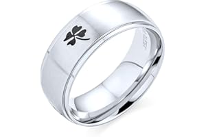BLING JEWELRY Buena Suerte Celta Irish Shamrock Cuatro Hojas Trébol Anillo De Boda Para Hombre Para Mujer Acabado Mate Tono Plata Acero Inoxidable