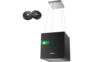 SNDOAS Inselhaube, 800 m³/h Dunstabzugshaube Umluft für Kochinsel, Aktivkohlefilter, 3 Geschwindigkeitsstufen mit Boost, Freihängende Installationsdesign, 40cm, Schwarz