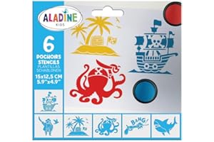 Aladine - 6 Pochoirs Enfants Pirates - 15 x 12,5 cm - Pour Décoration Toutes Surfaces - Pochoir Feutres, Peinture, Airbrush - Dessin A4
