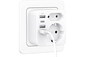 SEPTSEVEN Regletas Enchufes, Enchufe múltiple con 1 Tipo C y 3 USB, Ladron Enchufes Plano de Pared Oficina, Cocina, Compatible con iPhone，Teléfono, Enchufe USB C