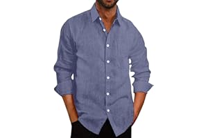 COOFANDY Męska koszula z długim rękawem, lniana koszula letnia, koszula biznesowa, koszula rekreacyjna, koszula z długim rękawem, jednokolorowa, lekka męska koszulka plażowa