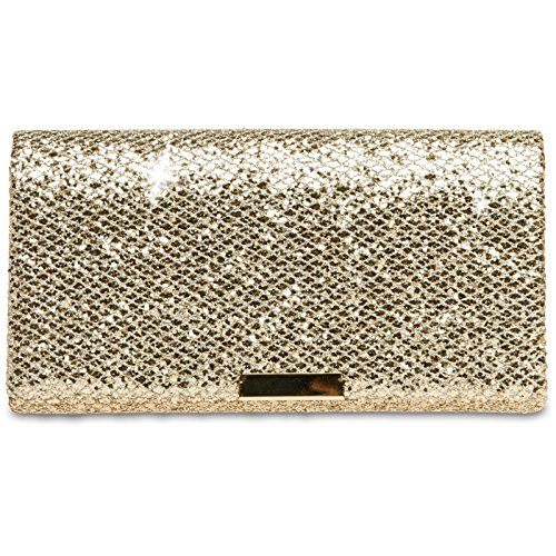 Caspar TA342 Élégante petite pochette de soirée à paillettes pour femme, Taille:Taille unique, Couleur:doré clair