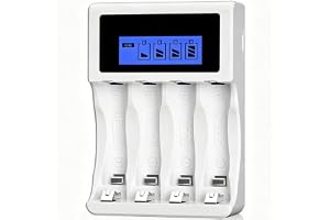 BONAI LCD snabbladdare, 4 platser universell laddare för AA/AAA-batterier, för 4 Ni-MH/Ni-CD-batterier (USB-port)