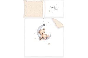 Herding Teddy Bär sängkläder set för spjälsäng, örngott 35 x 40 cm, med kuvertstängning, påslakan 80 x 80 cm, med plånbok, bo
