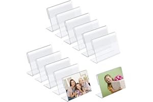 DiiWmme 12Pcs Mini Acrylic Sign Holder, L Shape Price Tag Display Stand, Slanted Brochure and Photo Frame Holder for Restaurant Menu, Office Desk, Shopping Malls, Transparent Flyer Stand (2*3inch)