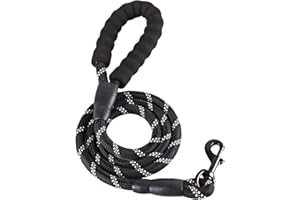 FHODIGOGO Rope Dog Lead Strong Handles Dog Leash with Handles and Highly Reflective Threads for Small Medium and Large Dogs (Black 1.5m)