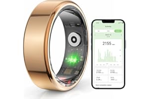 DLISHKA Gold Smart Ring Fitness Tracker,24h Heart Rate Blood Oxygen Tracker,Size 9 Leggero ed elegante, impermeabile Bluetooth, compatibile con Android e Ios, 5-7 Days Battery Life,Orologio fitness da uomo e