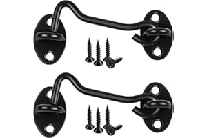 JEBOLER 2 Pack Hook and Eye Latch, 4 Inch Black Cabin Hooks Stainless Steel Eye Gate Latch Easy Lock, Sliding Door Hooks Barn Door Catch Hardware with Screws for Outdoor Garden Shed Patio Window Wooden Gates