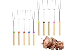 NEXMEE Lot de 10 Fourchettes Extensibles pour Grillades de Guimauves, Bâtonnets de Toaster pour Guimauves, Fourchettes Télescopiques pour Barbecue, Camping, Feu de Camp, Cheminée, Pique-nique (31cm-81cm)