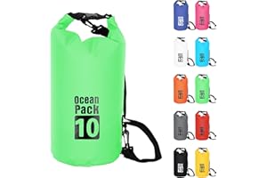 POPOYU 10L Grün Wasserdichte Tasche, Dry Bag 2L/5L/10L/15L/20L/30L mit Verstellbarem Gurt, Schützt Telefon/Karte, Roll Top Wasserdichter Beutel Rucksack für Schwimmen/Rafting/Kajak/Bootfahren/Camping/Strand