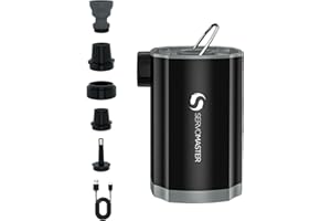 SERVOMASTER Electric Pump for Inflatables, Mini Air Pump with 5 Nozzles For Inflatable Toys, Portable Airbed Pump with Camping Light, Rechargeable Air Pump For Air Mattresses, Pool Toys, Vacuum Bags