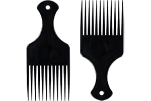 Sularpek 2 Pièces Peigne Afro, Peigne à Cheveux Africain Pick, Peigne de Coupe de Cheveux à Dents Larges et Plates, Plastique Peigne Afro, pour Boucles Coiffure Comb Outil de Coiffure