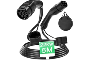 MOOKIS Cavo Ricarica Auto Elettrica Tipo 2 22KW 32A 5M Trifase IP65 EV Charger Cavo di Ricarica con Borsetta, Adatto per Veicoli Elettrici Secondo IEC 62196-2