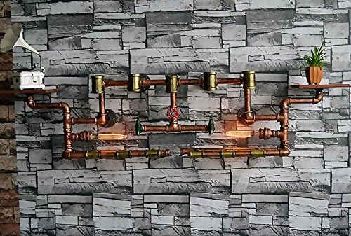 Creative E27 Retro Large Iron Water Pipe Decoration Wall Lamp Bar Theme Restaurant Wine Rack Decorative Lighting (230.5 * 1450 * 360Mm)