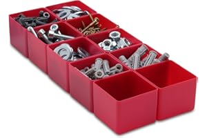 1a-TopStore 10 STK. Einsatzkästen Einsatzboxen Schubladen-Einsatzkasten Sortierboxen, 32 Größen, 5 Farben (rot, 49x49x40 mm)