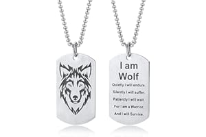 TempBeau Collier Homme Loup d'identité Pendentif Collier Femme Acier Inoxydable - Noir et argent - avec Chaîne viking de 60 cm Style militaire Pour Homme, garçon, adolescent