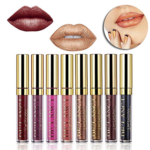 DE'LANCI Metallic Matt Flüssig Lippenstift Lip Gloss Wasserdicht Langlebig Lip Kit 8Pcs / Set