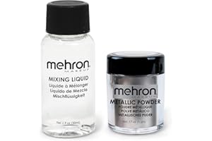 Mehron Proszek metaliczny do makijażu (5 g) z płynem do mieszania (30 ml) (srebrny)
