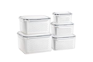 GUWINA Juego de 5 Recipientes para Alimentos con Tapa y Colador,Apilable Recipientes Herméticos para Alimentos para Conservación de Verduras y Frutas para Microondas y Lavavajillas Frigorífico