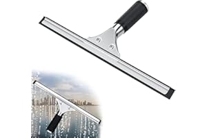 MIIEPLS Profesjonalna ściągaczka do okien, ze stali nierdzewnej z gumową wargą, do prysznica, łazienki, lustra, czyszczenia szkła, płytek, mycia okien, do płynu do mycia okien, czarna, 35 cm
