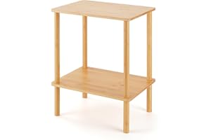BAM BOO BOX Bambusowy 2-poziomowy Stoły Boczne - Stoliki Nocne - Końcówki Do Sofy - Stolik Wejściowy - Stolik Nocny - Do Salonu, Kuchni, Na Balkon, Sypialni, Do Biura