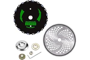 IRmm 9" x 20T Chainsaw Tooth Brush Blade & 10" x 80T Carbide Tip Brush Blade with Adapter for Cutter, Trimmer, Weed Eater (1" Arbor)