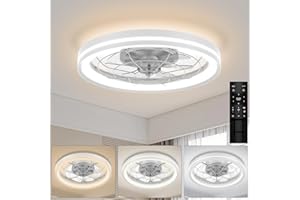 MEFINE Nowoczesny wentylator sufitowy ze światłem, 48 cm wentylator sufitowy bez światła i pilota, cichy wentylator sufitowy ze światłem LED odwrócony silnik prądu stałego do sypialni, salonu