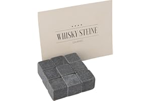 GOURMEO Whisky Steine 9 Stück - aus natürlichen Basalt -Wiederverwendbare Eiswürfel, Whiskysteine, Whisky Stones, Kühlsteine – Einzelnes Set bestehend aus 9 Steinen