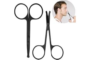 CXAFQ Lot de 2 Ciseaux poils de nez & oreilles Ciseaux cheveux, pour raccourcir les poils de barbe, les poils d'oreille et les poils du nez, Avec pointes arrondies(Noir)