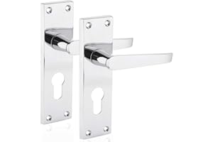 XFORT® Euro Profile Victorian Flat Door Handles in Polished Chrome, Euro Cylinder Lock Door Handle Set, Ideal for All Types of Internal Wooden Doors That Require Key Locking Security [1 Pair]