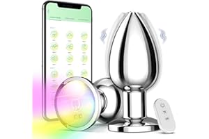 GLANVOO Vibradorador Mujer Plug Anal Metálico, Juguetes Eróticos para Pareja Sexuales Vibrador Mando Distancia con Arcoíris LED, Juguetes Sexuales Plug Anales,con Vibración 9 Modos Vibrador Control Remoto/APP