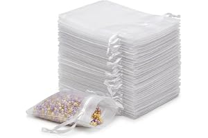 Bröllop Vita Organzapåsar 10x15 CM, Små Presentorganzapåsar Med Dragsko Du Kan Använda dem Som Godispåse för Bröllop, Smyckesväska, Presentpåse - 100 Stycken.