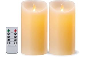 FiiMoo Bougies LED, Lot de 2, Bougies à Piles, Bougie Flamme Vacillante, Bougies LED Sans Flamme, Bougie Blanche avec Télécommande, Décoration D'ambiance Intérieure & Extérieure pour Noël-15cm